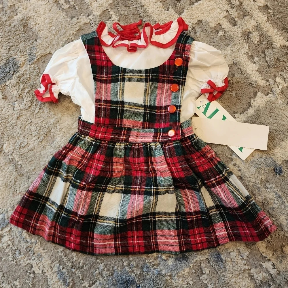 NWT Vintage Alyssa Red Green Christmas Plaid Dress‎ Faux Wool Imperial Plaid 2T